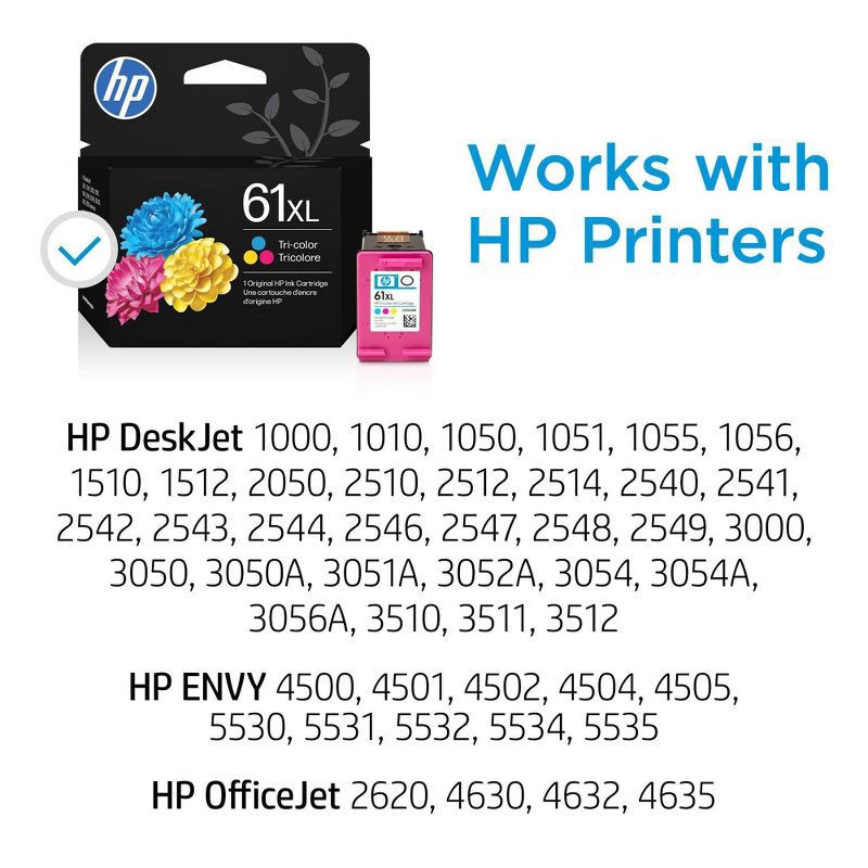 slide 4 of 15, HP Inc. HP 61XL Single Ink Cartridge - Tri-color (CH564WN#140): High Yield, 3 Colors, 1 ct