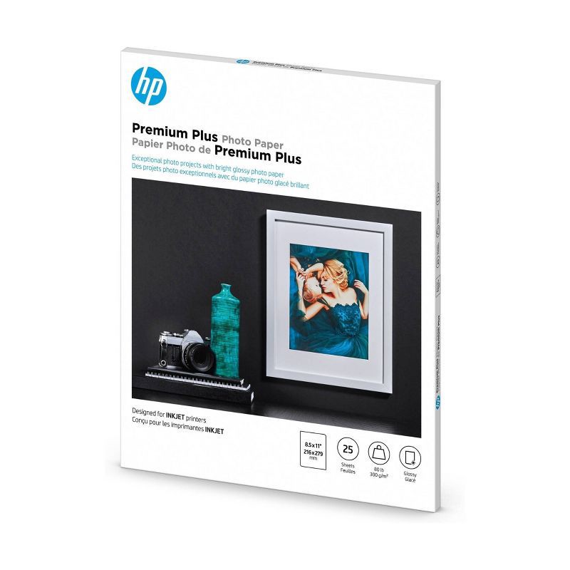 slide 2 of 3, HP Inc. HP 8.5x11 25ct Premium Plus Photo Glossy Printer Paper - White (CR670A), 25 ct