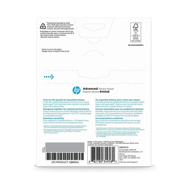 slide 3 of 4, HP Inc. HP 5x7 60ct Advanced Photo Glossy Printer Paper - White (Q8690A), 60 ct