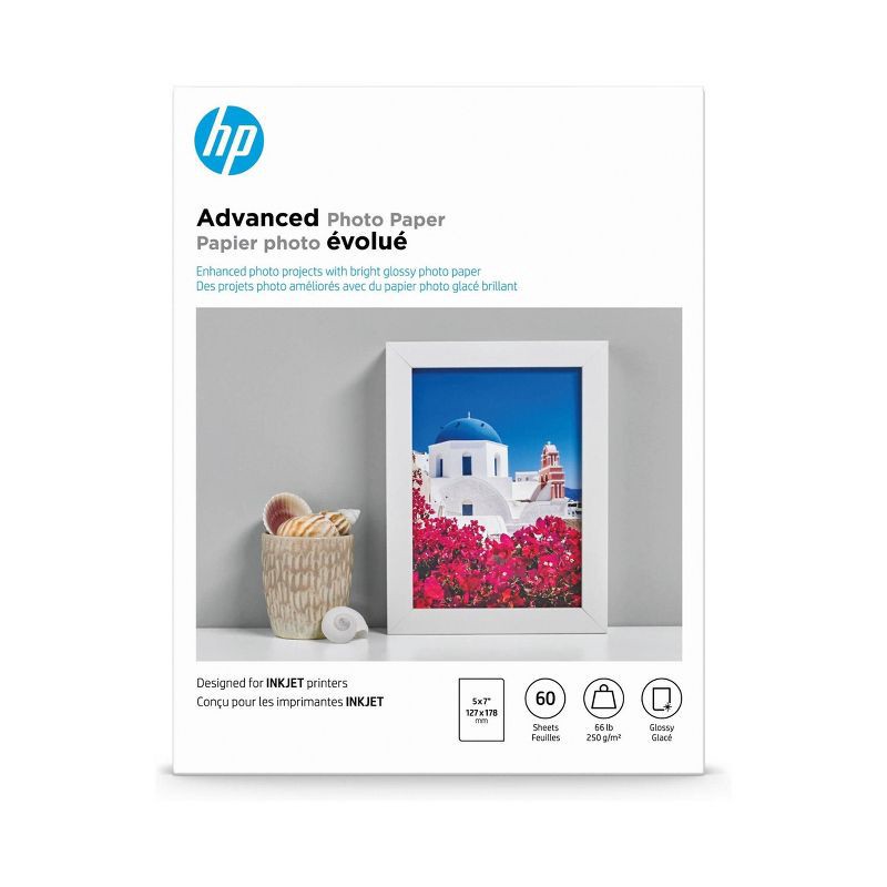 slide 1 of 4, HP Inc. HP 5x7 60ct Advanced Photo Glossy Printer Paper - White (Q8690A), 60 ct