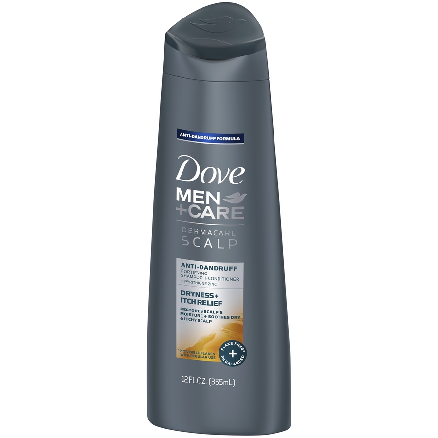 slide 3 of 3, Dove Men + Care 2-in-1 Itch Relief Shampoo And Conditioner, 12 fl oz