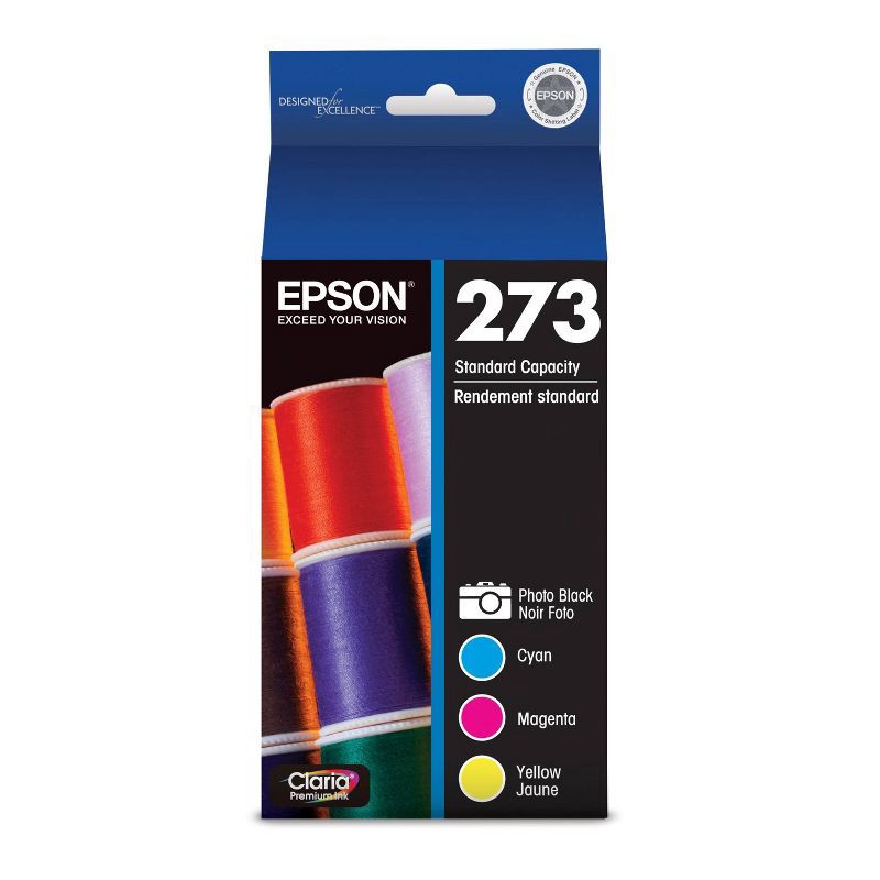 slide 1 of 7, Epson 273 Black, C/M/Y 4pk Combo Ink Cartridges - Black Cyan, Magenta, Yellow (T273520-CP), 4 ct