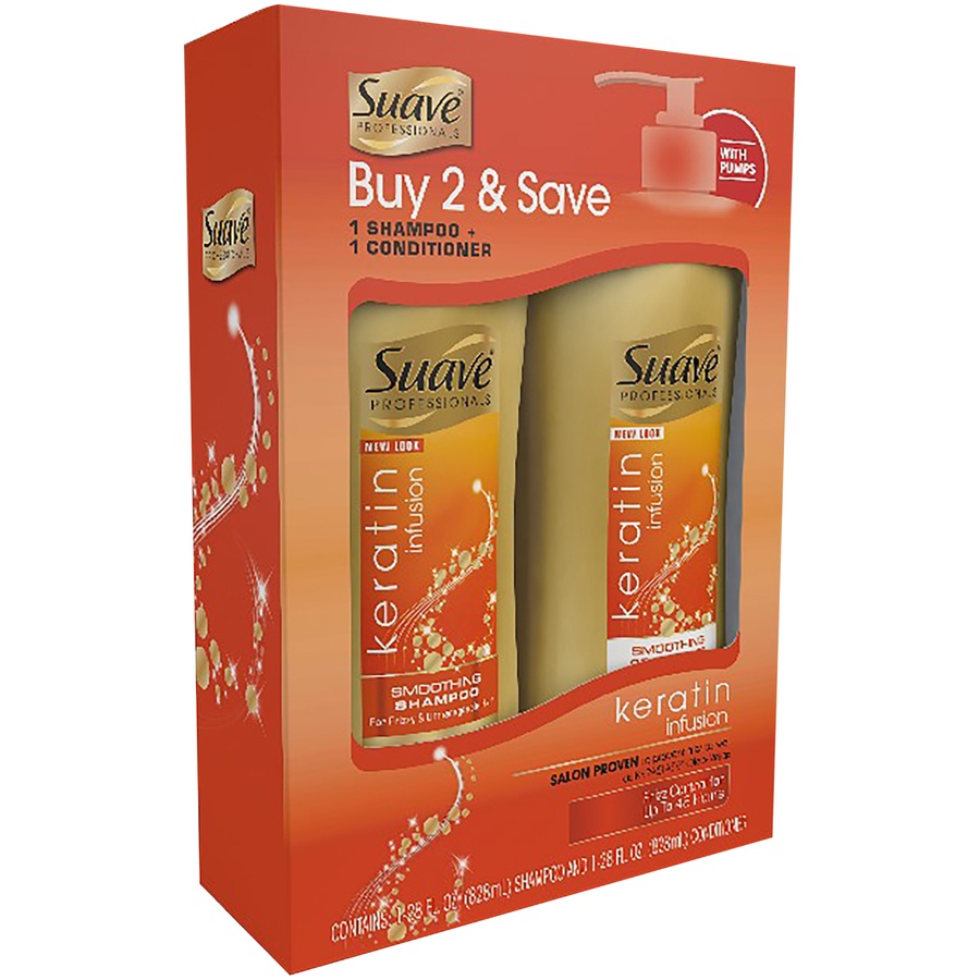 slide 2 of 2, Suave Professionals Keratin Infusion Shampoo And Conditioner, Twin Pack, 28 oz