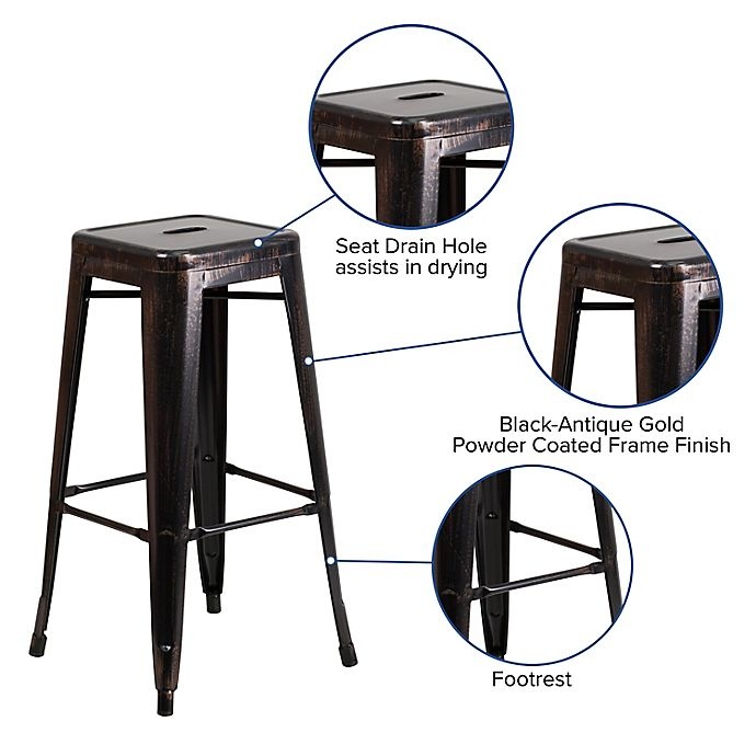 slide 3 of 8, Flash Furniture Backless Square Metal Bar Stool - Black/Antique Gold, 1 ct