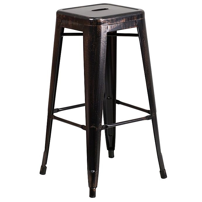 slide 1 of 8, Flash Furniture Backless Square Metal Bar Stool - Black/Antique Gold, 1 ct