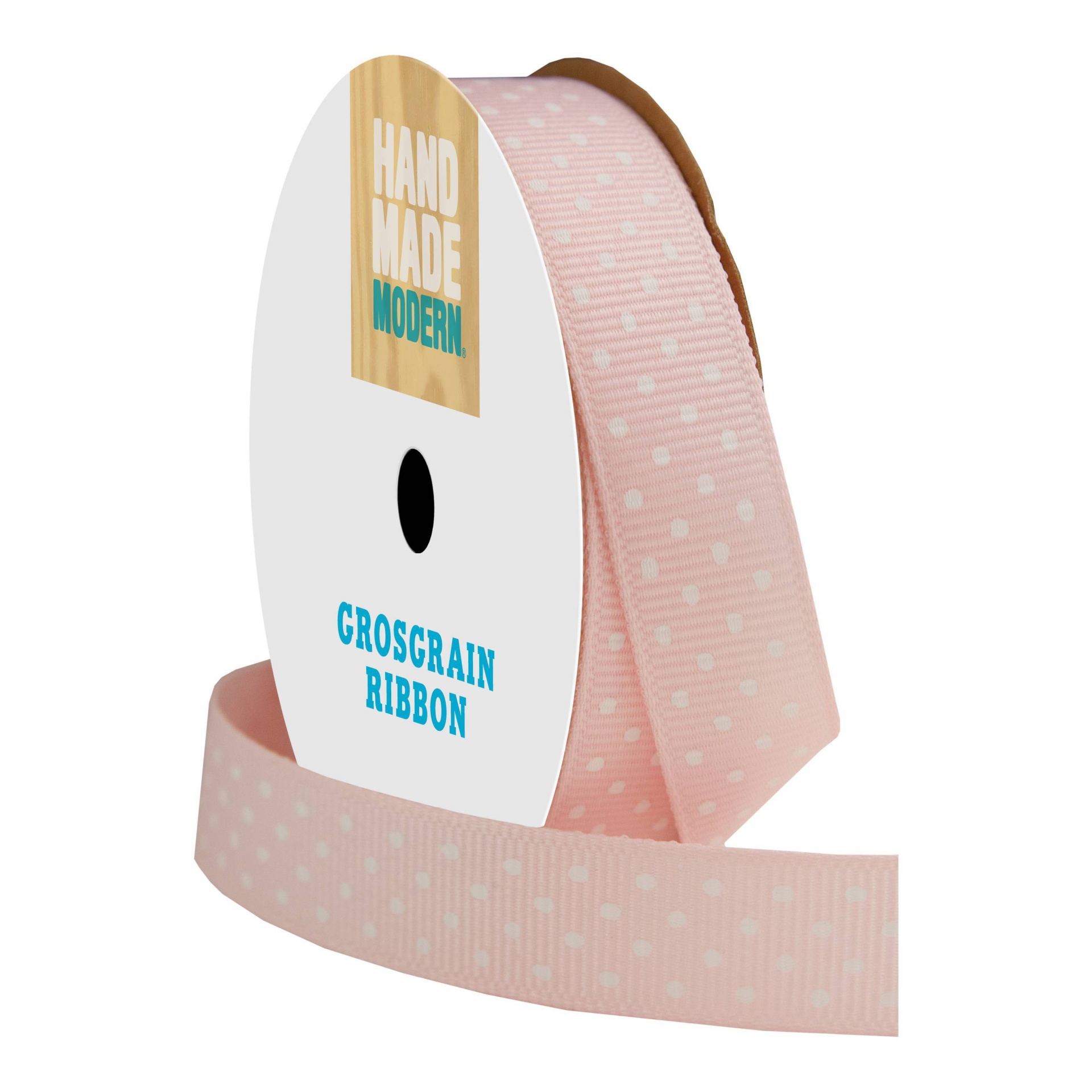 slide 1 of 2, Offray Grosgrain Ribbon - Light Pink Swiss Dot, 0.625 in x 9 ft