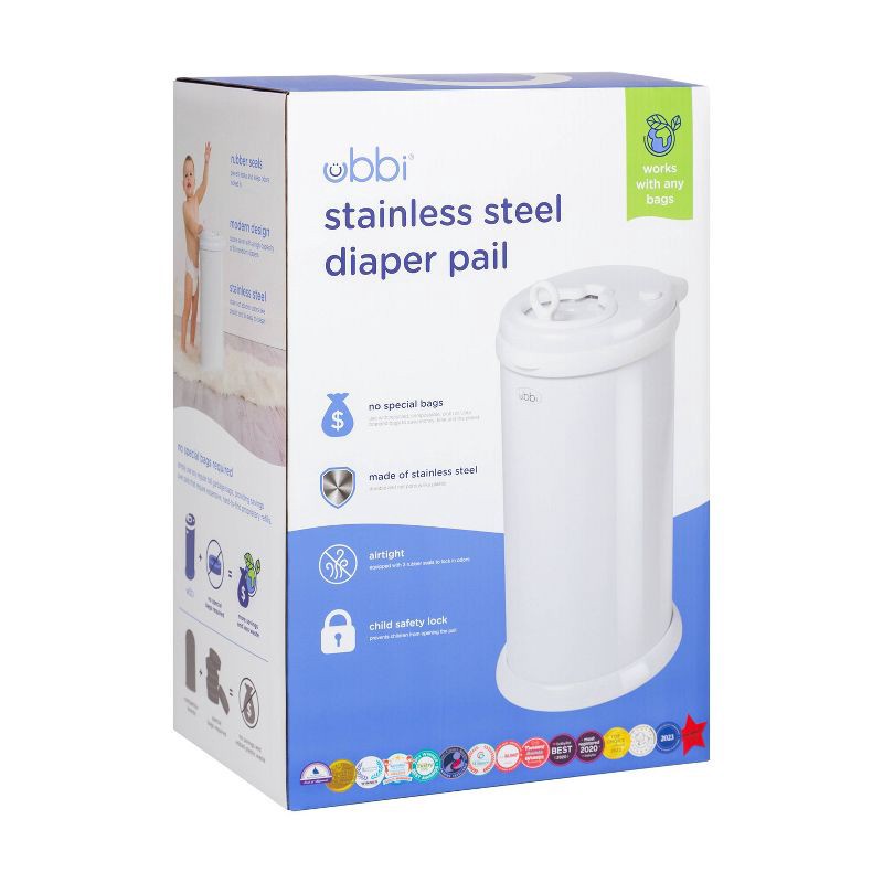 slide 2 of 9, Ubbi Stainless Steel Diaper Pail - White, 1 ct