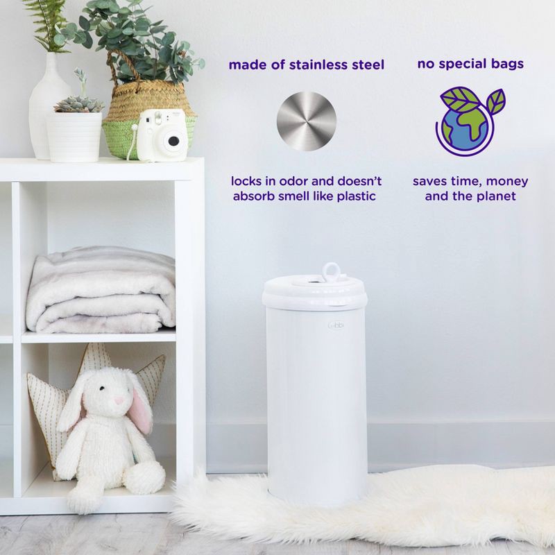 slide 3 of 9, Ubbi Stainless Steel Diaper Pail - White, 1 ct