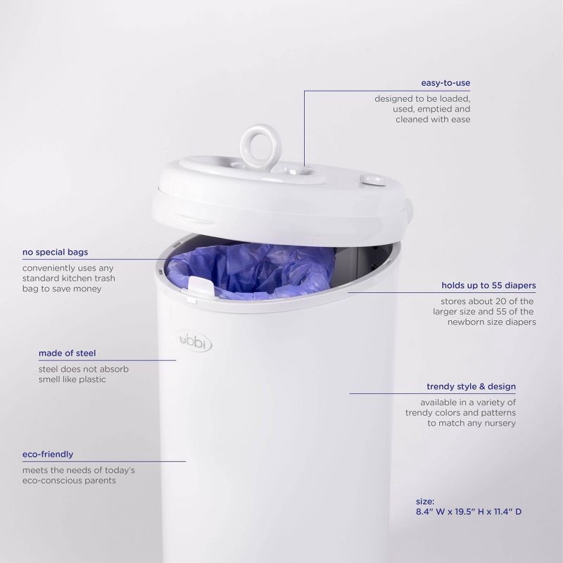 slide 4 of 9, Ubbi Stainless Steel Diaper Pail - White, 1 ct