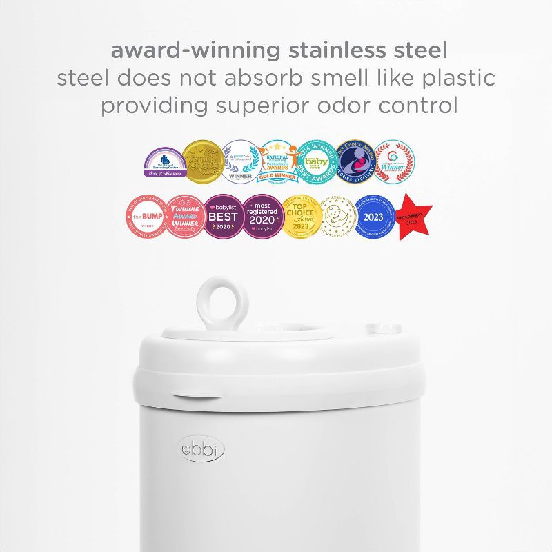 slide 6 of 9, Ubbi Stainless Steel Diaper Pail - White, 1 ct
