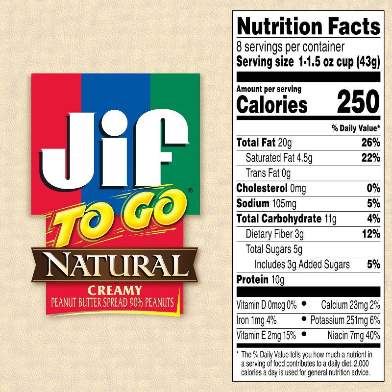 slide 5 of 6, Jif To Go Natural Creamy Peanut Butter Spread - 12oz/8ct, 8 ct; 12 oz