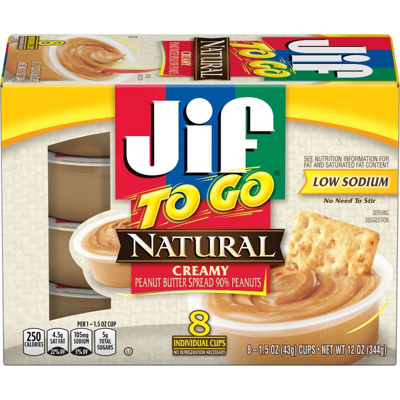 slide 1 of 6, Jif To Go Natural Creamy Peanut Butter Spread - 12oz/8ct, 8 ct; 12 oz