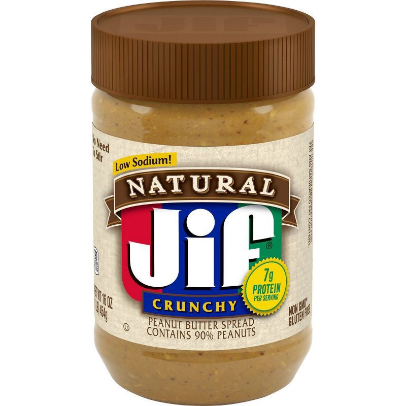 slide 1 of 6, Jif Natural Crunchy Peanut Butter Spread - 16oz, 16 oz