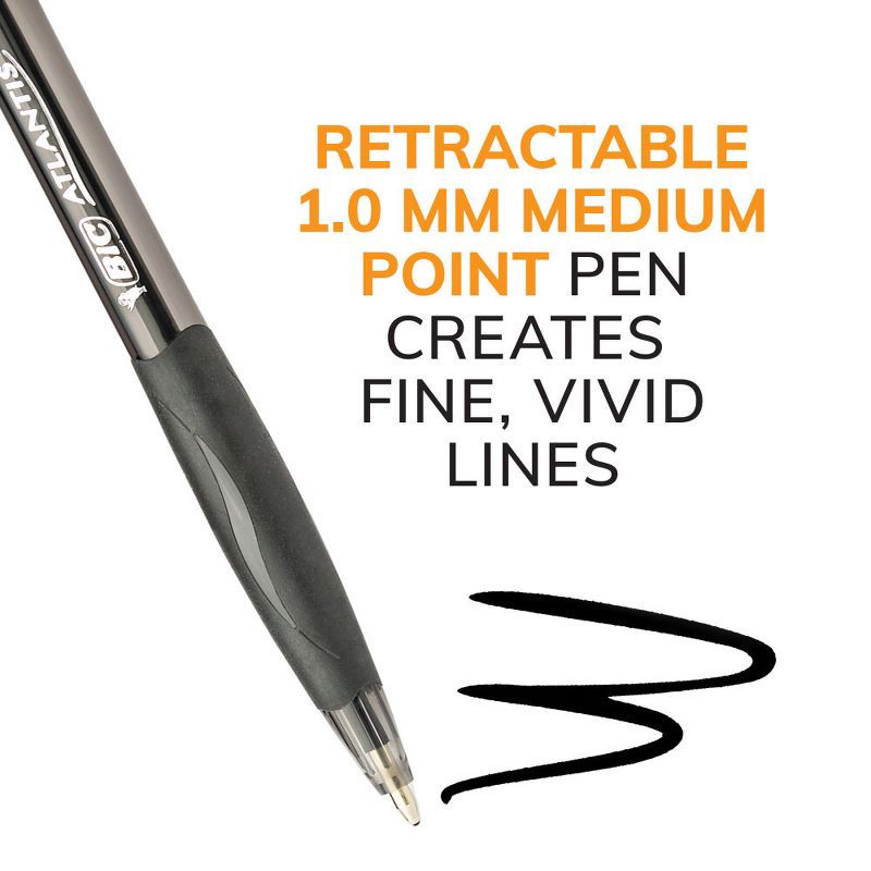 slide 2 of 8, BiC 5pk Retractable Ballpoint Pens Black: 1.0mm Point, Contoured Rubber Grip, Pocket Clip, Stationery & Office Supplies, 5 ct