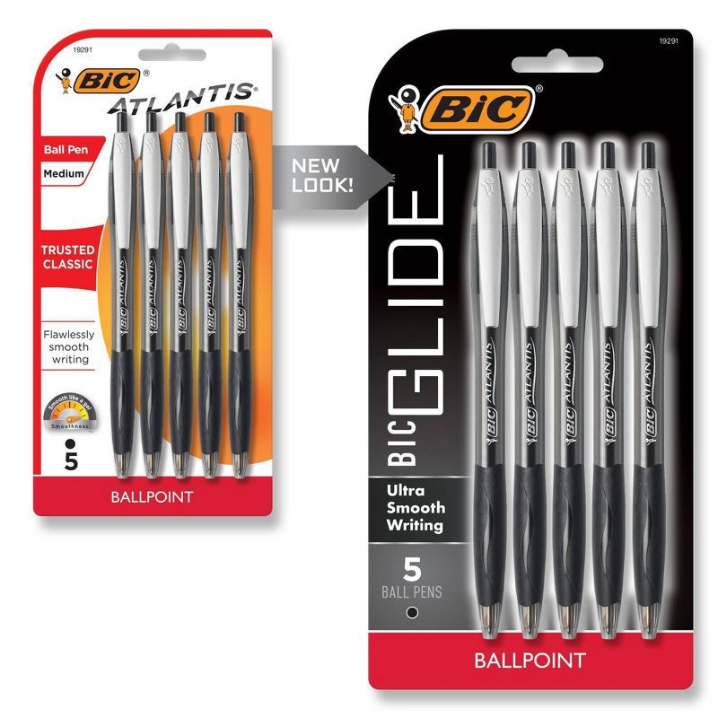 slide 1 of 5, BiC 5pk Retractable Ballpoint Pens Black, 5 ct