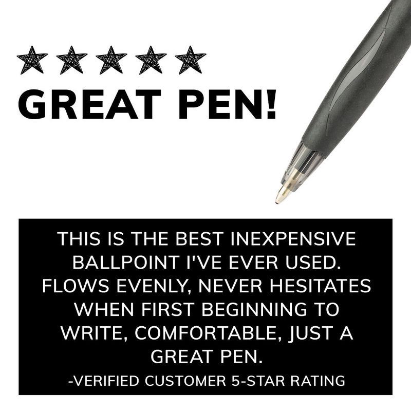 slide 7 of 8, BiC 5pk Retractable Ballpoint Pens Black: 1.0mm Point, Contoured Rubber Grip, Pocket Clip, Stationery & Office Supplies, 5 ct