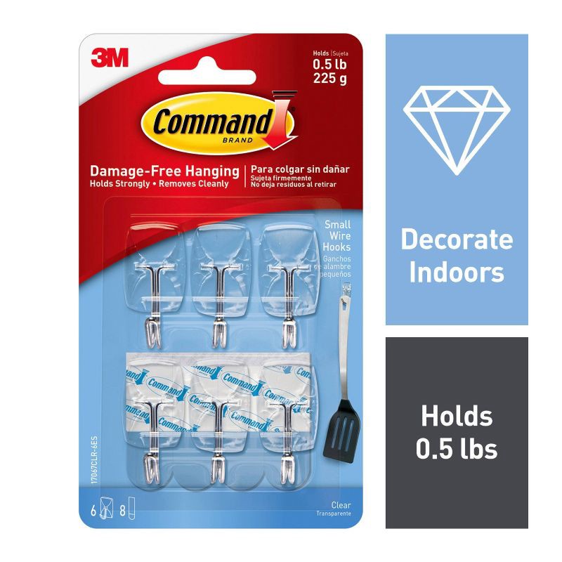 slide 2 of 12, Command 6pk Clear Small Wire Hooks, 6 ct