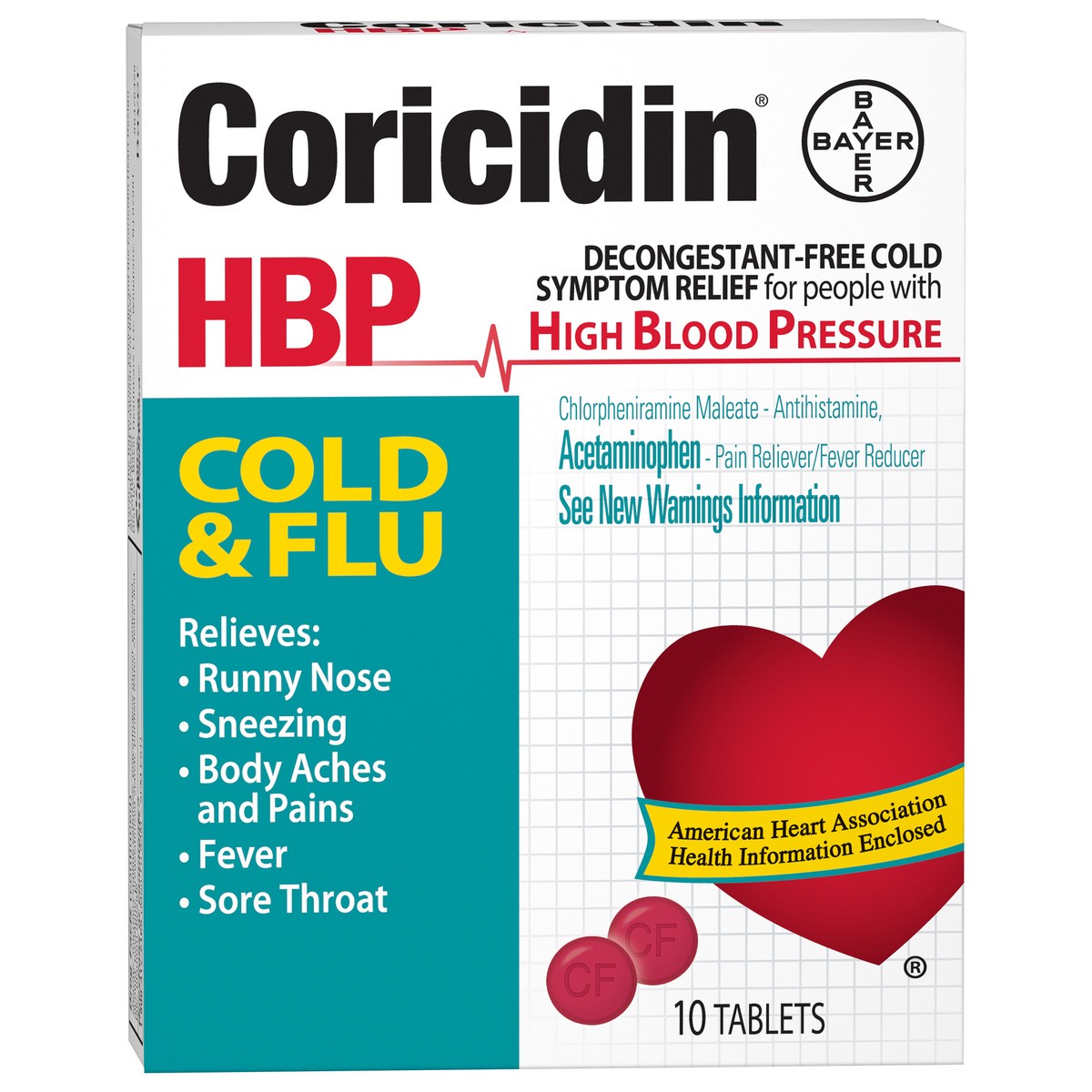 slide 8 of 8, Coricidin High Blood Pressure Cold & Flu Cold Relief Tablets, 10 ct