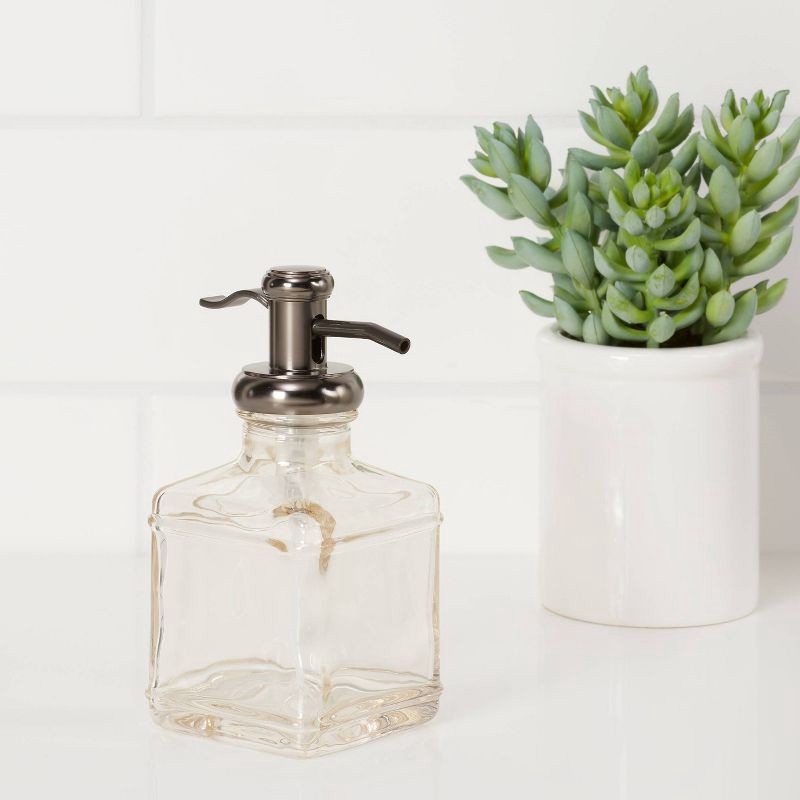 slide 2 of 4, Short Antique Glass Soap Pump Brown - Threshold™: Traditional Style, Metal & Glass, Spot Clean, 11.8oz Capacity, 11.8 oz