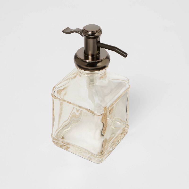 slide 3 of 4, Short Antique Glass Soap Pump Brown - Threshold™: Traditional Style, Metal & Glass, Spot Clean, 11.8oz Capacity, 11.8 oz