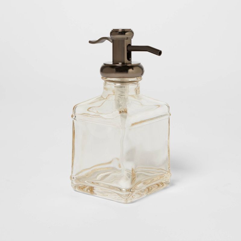 slide 1 of 4, Short Antique Glass Soap Pump Brown - Threshold™: Traditional Style, Metal & Glass, Spot Clean, 11.8oz Capacity, 11.8 oz