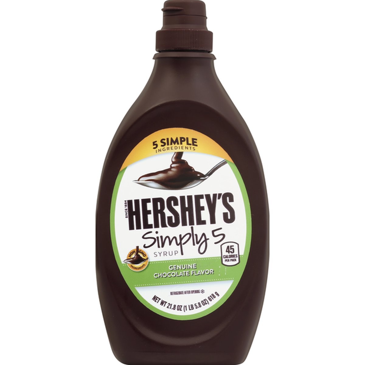 slide 1 of 1, Hershey's Syrup, Simply 5, Genuine Chocolate Flavor, 21.8 oz