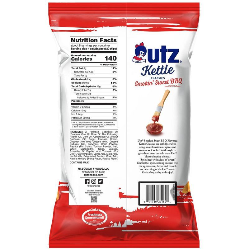 slide 2 of 4, Utz Kettle Classics Smokin' Sweet BBQ Potato Chips - 7.5oz, 7.5 oz