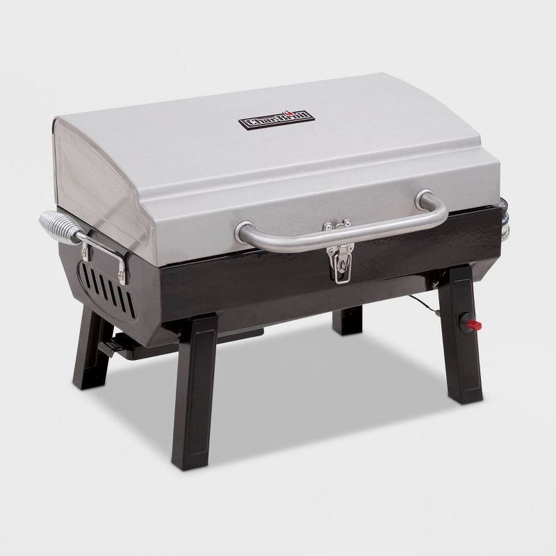 slide 3 of 6, Char-Broil Deluxe Tabletop 10,000 BTU Gas Grill 465640214 - Gray: Stainless Steel, Portable BBQ, 1 ct