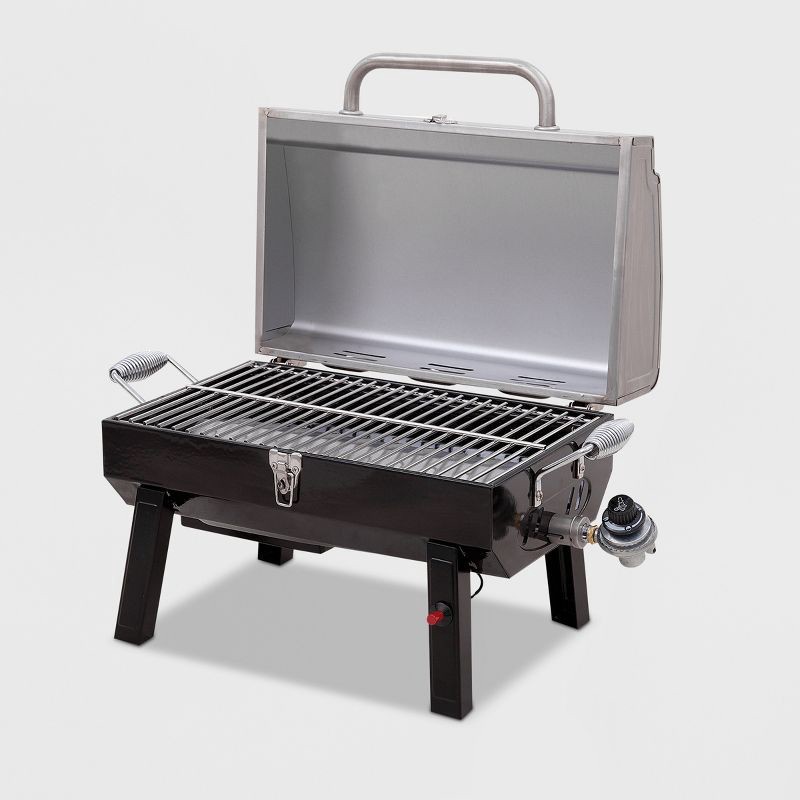 slide 6 of 6, Char-Broil Deluxe Tabletop 10,000 BTU Gas Grill 465640214 - Gray: Stainless Steel, Portable BBQ, 1 ct