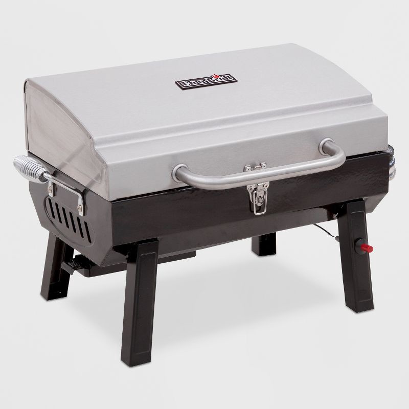 slide 1 of 6, Char-Broil Deluxe Tabletop 10,000 BTU Gas Grill 465640214 - Gray: Stainless Steel, Portable BBQ, 1 ct