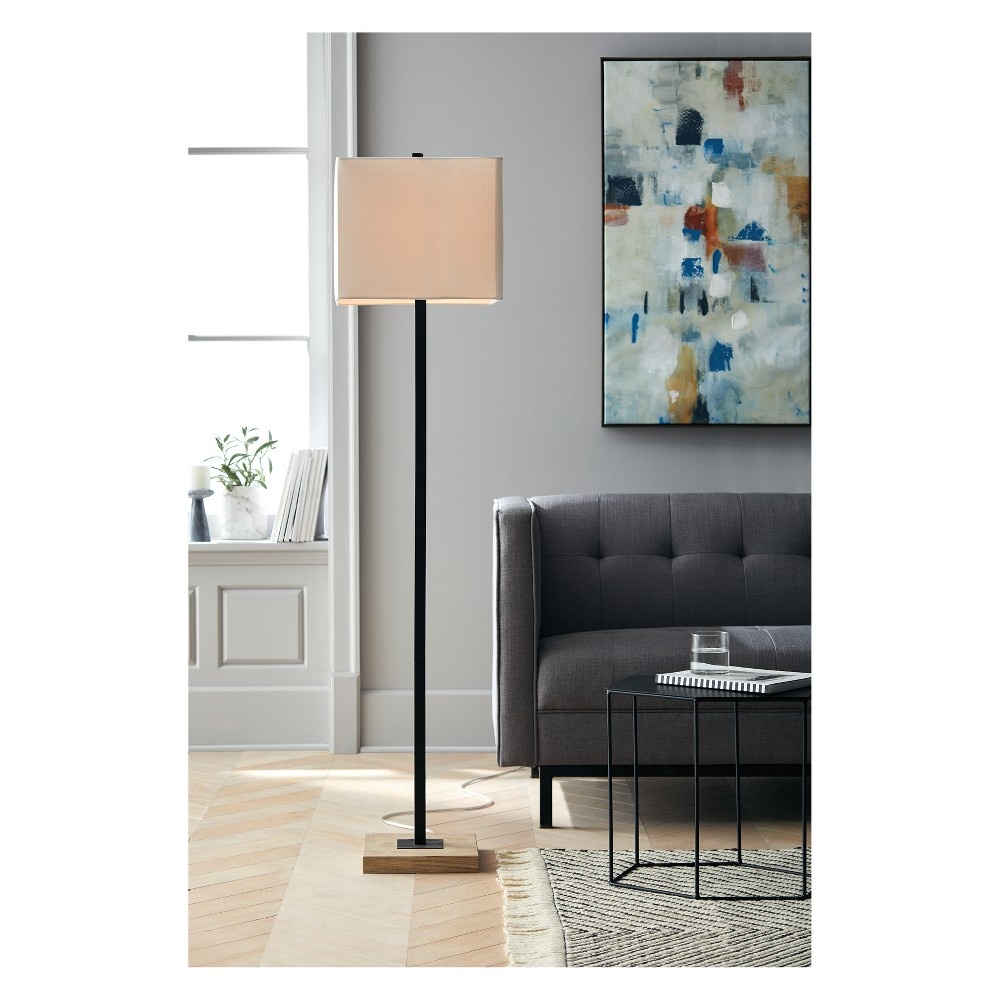 slide 3 of 3, Modern Wood Square Floor Lamp Black - Project 62, 1 ct