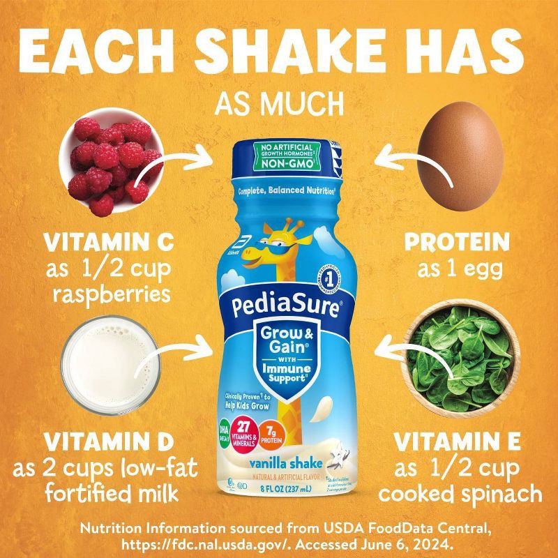 slide 7 of 10, PediaSure Grow & Gain Kids' Nutritional Shake Vanilla - 6 ct/48 fl oz, 6 ct, 48 fl oz