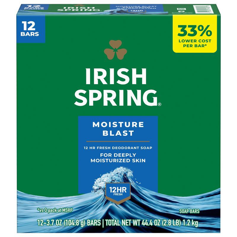slide 8 of 9, Irish Spring Bar Soap - Moisture Blast 3.7oz/12pk, 3.7 oz, 12 ct