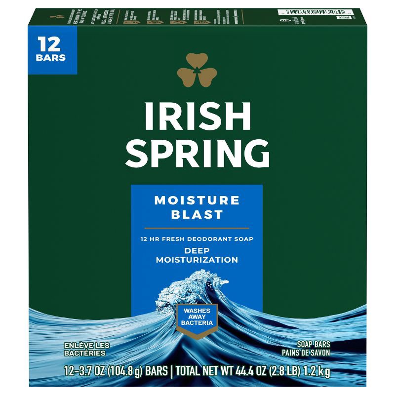 slide 1 of 9, Irish Spring Bar Soap - Moisture Blast 3.7oz/12pk, 3.7 oz, 12 ct