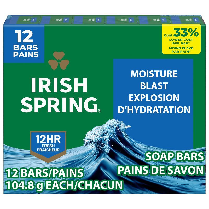 slide 1 of 9, Irish Spring Bar Soap - Moisture Blast 3.7oz/12pk, 3.7 oz, 12 ct