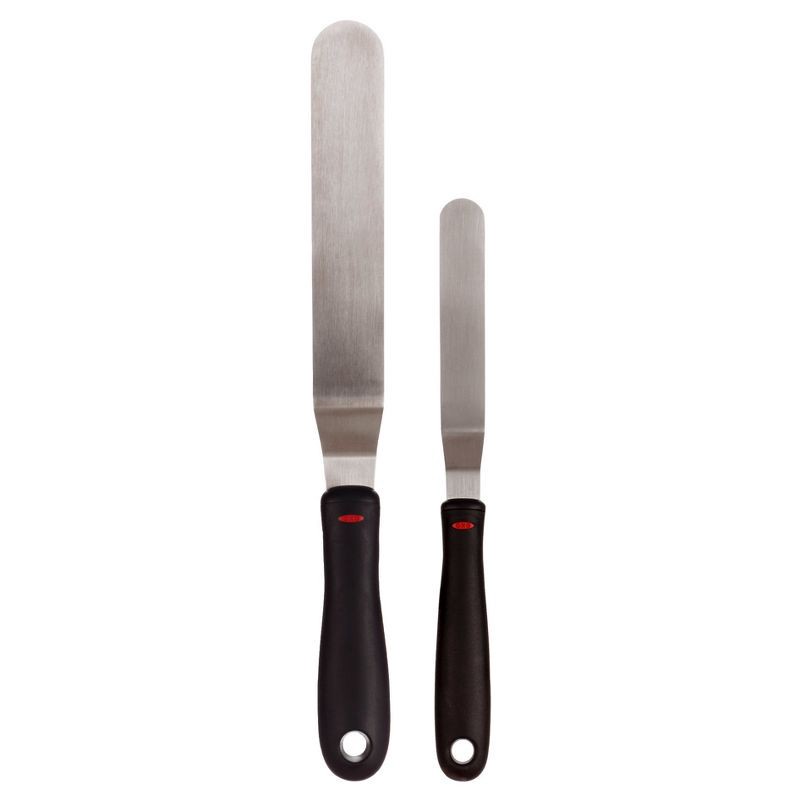slide 1 of 2, OXO 2pc Icing Knife Set: Stainless Steel Offset & Frosting Spatulas, Ergonomic Non-Slip Handles, Dishwasher-Safe, 2 ct