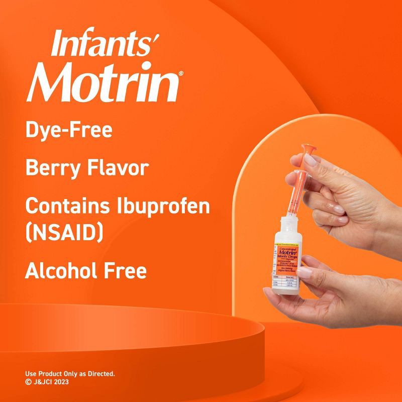 slide 4 of 6, Infants' Motrin Dye-Free Pain Reliever/Fever Reducer Liquid Drops - Ibuprofen (NSAID) - Berry - 1 fl oz, 1 fl oz