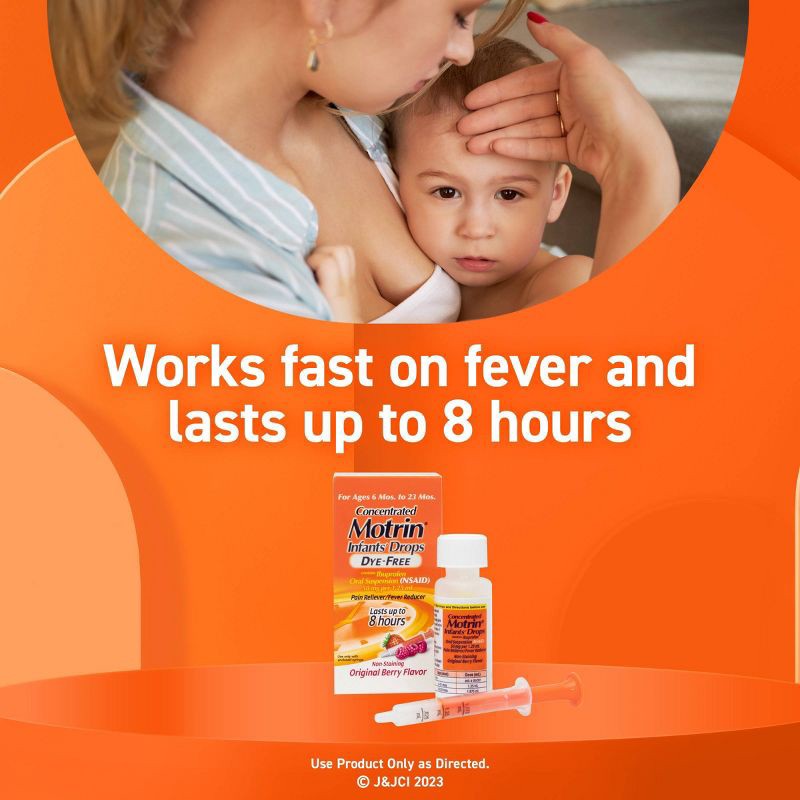 slide 5 of 6, Infants' Motrin Dye-Free Pain Reliever/Fever Reducer Liquid Drops - Ibuprofen (NSAID) - Berry - 1 fl oz, 1 fl oz