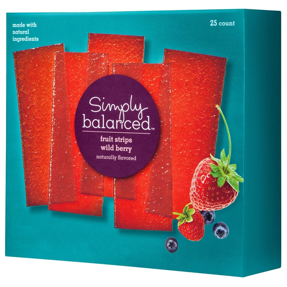 slide 2 of 3, Simply Balanced Wild Berry Fruit Strips, 25 ct