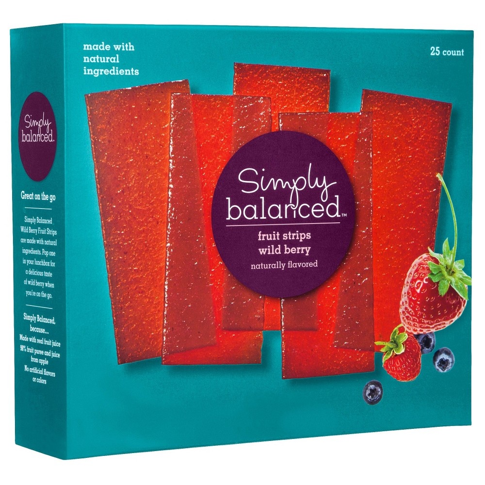 slide 3 of 3, Simply Balanced Wild Berry Fruit Strips, 25 ct