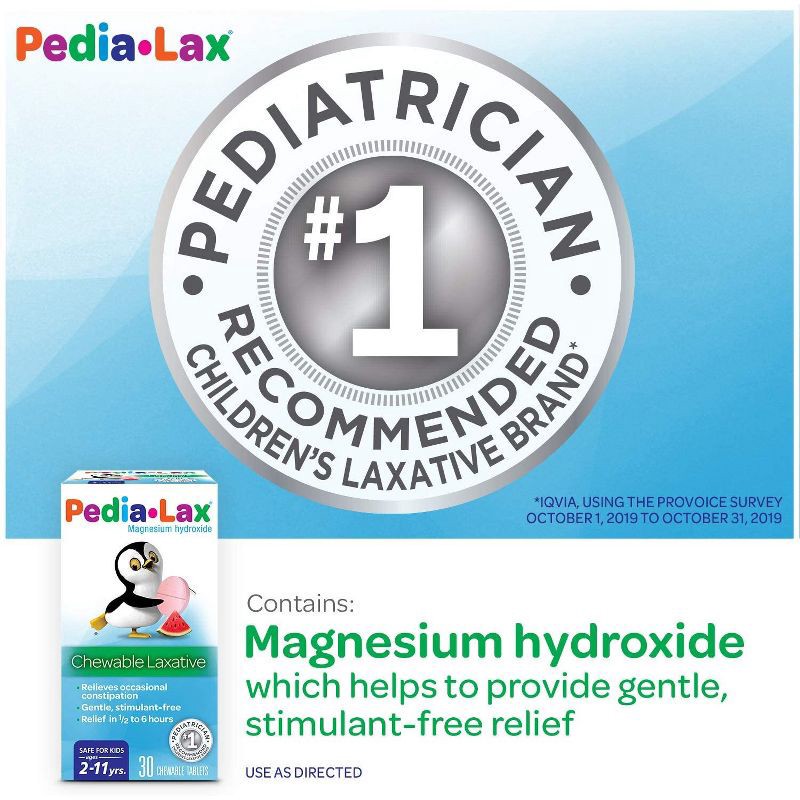 slide 4 of 7, Pedia-Lax Laxative Chewable Tablets for Kids - Ages 2-11 - Watermelon - 30ct, 30 ct