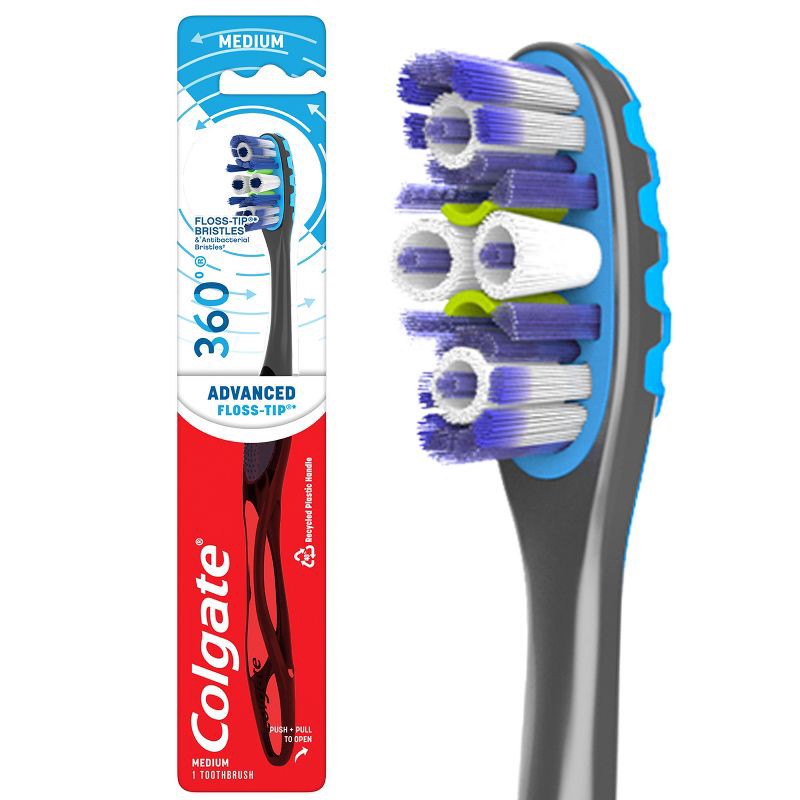slide 1 of 8, Colgate 360 Total Advanced Floss-Tip Bristles Toothbrush Medium - 1ct, 1 ct