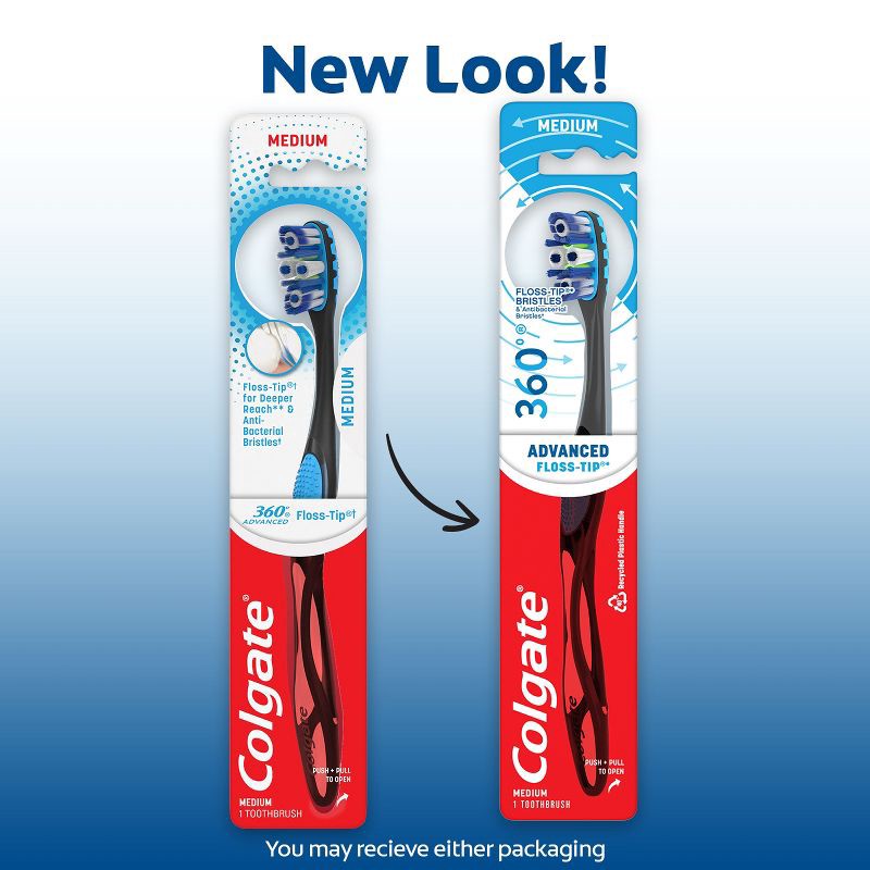 slide 3 of 8, Colgate 360 Total Advanced Floss-Tip Bristles Toothbrush Medium - 1ct, 1 ct