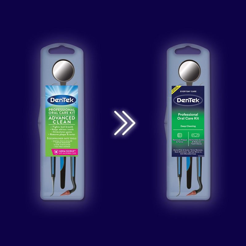 slide 2 of 14, DenTek Professional Oral Care Kit - Dental Pick & Scaler, Tartar Removal Tool & Gum Stimulator, and Mouth Mirror - Trial Size - 5ct, 5 ct