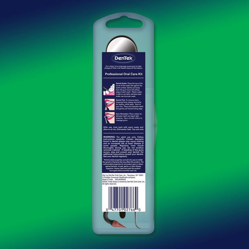 slide 8 of 14, DenTek Professional Oral Care Kit - Dental Pick & Scaler, Tartar Removal Tool & Gum Stimulator, and Mouth Mirror - Trial Size - 5ct, 5 ct
