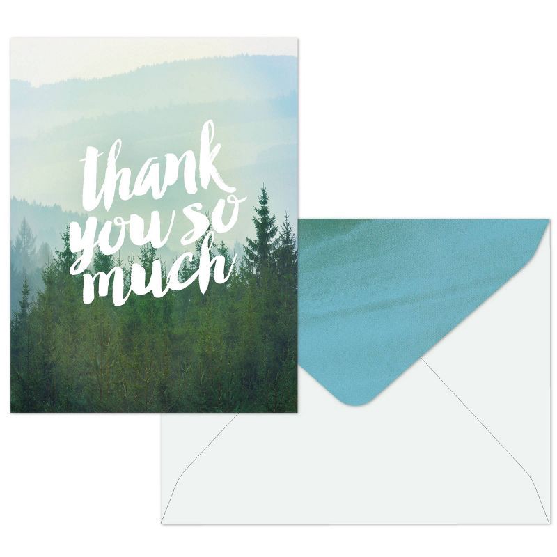 slide 5 of 5, Green Inspired 10ct Foggy Forest Thank You Cards, 10 ct