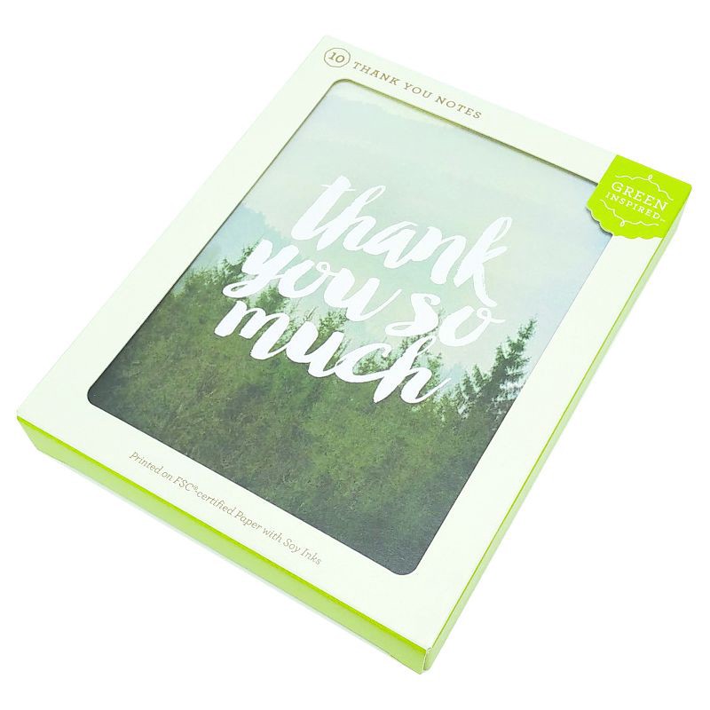 slide 1 of 5, Green Inspired 10ct Foggy Forest Thank You Cards, 10 ct