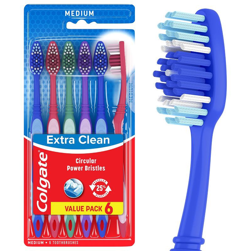 slide 1 of 9, Colgate Extra Clean Full Head Toothbrush Medium - 6ct, 6 ct