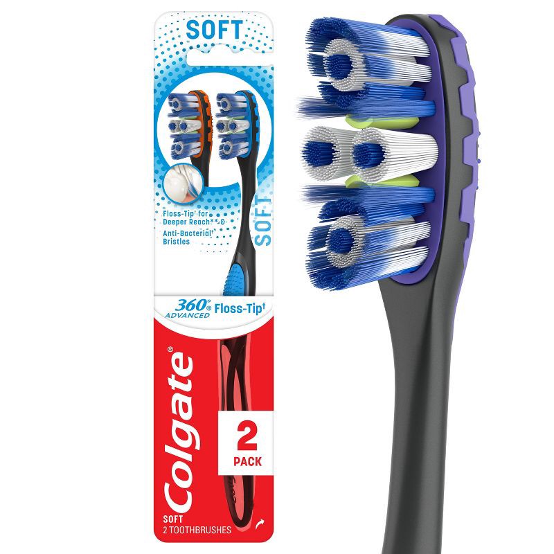 slide 1 of 7, Colgate 360 Total Advanced Floss-Tip Bristles Toothbrush Soft - 2ct, 2 ct