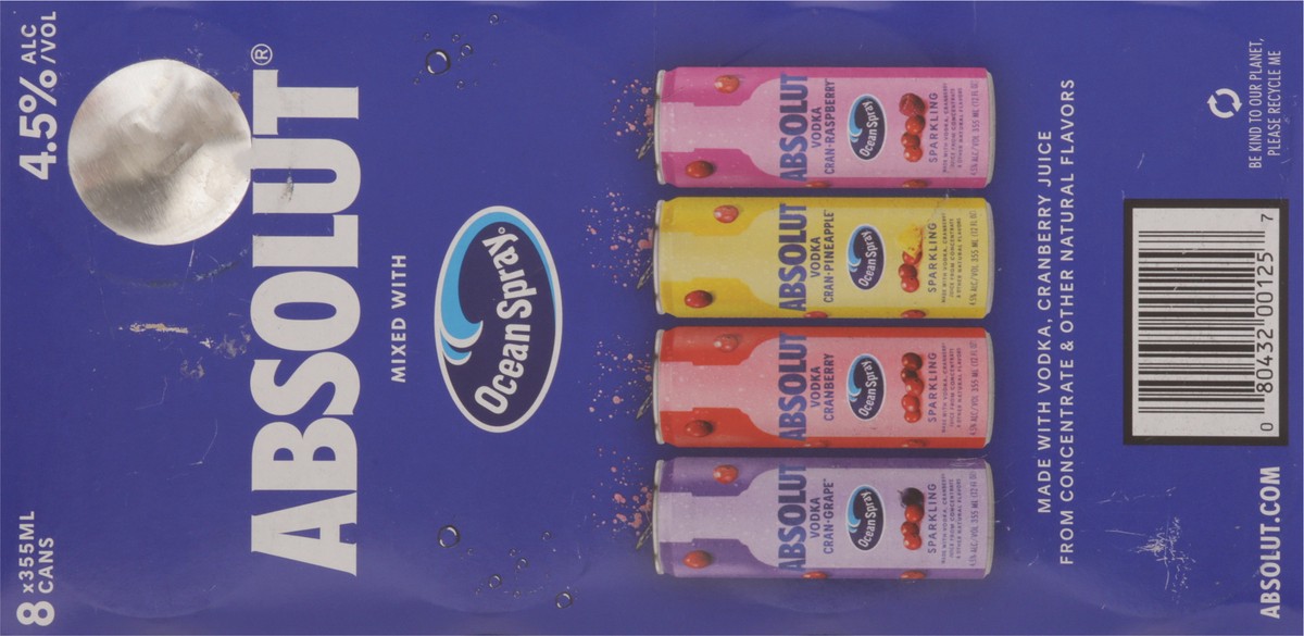 slide 2 of 11, Absolut Sparkling Cranberry Vodka 8 - 355 ml Cans, 8 ct, 355 ml